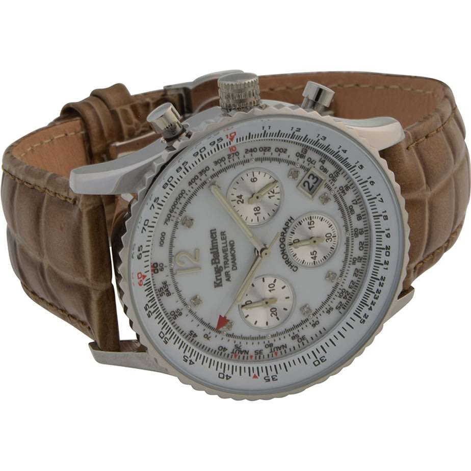 Retail R13,856.74 Krug Baümen Air Traveller  8 Real Diamond S-Steel  Dial Brown Strap Watch