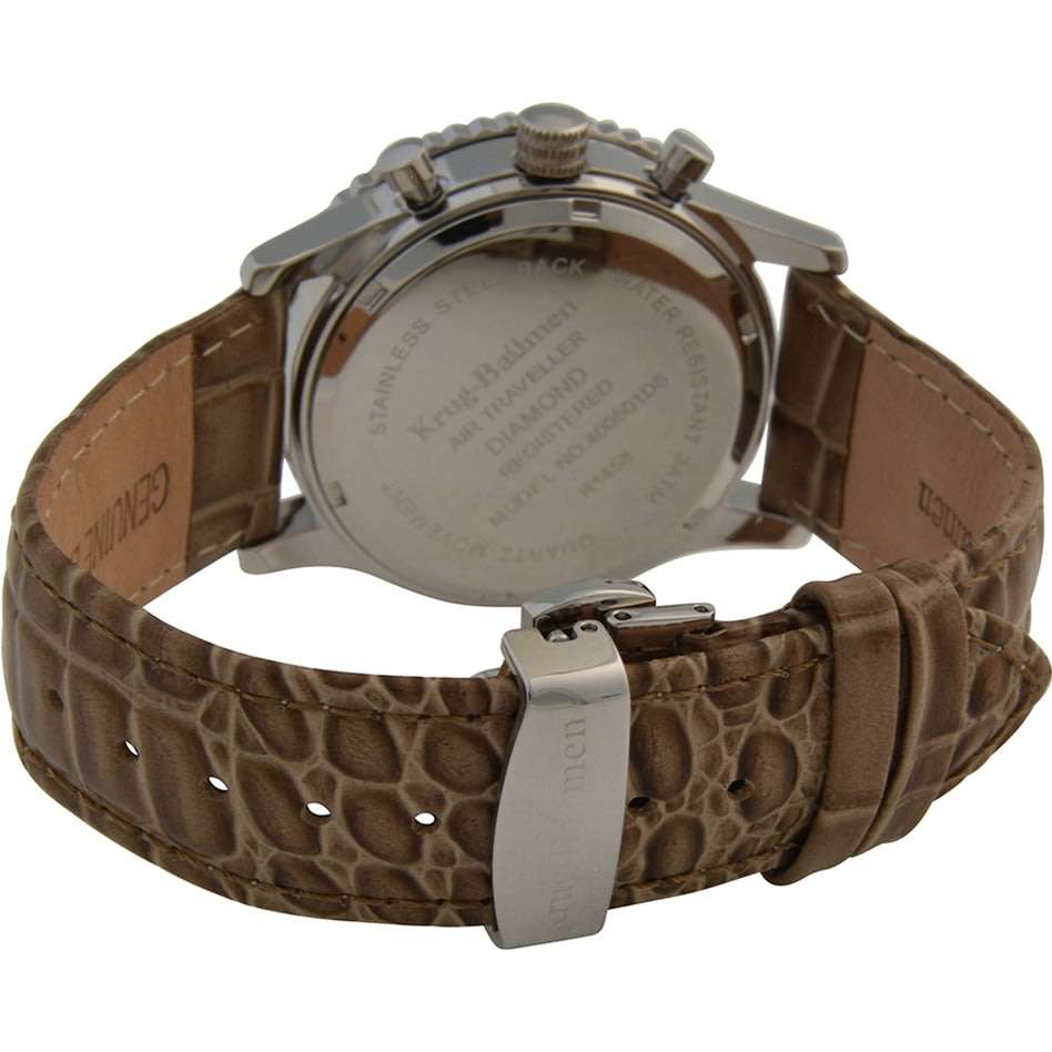 Retail R13,856.74 Krug Baümen Air Traveller  8 Real Diamond S-Steel  Dial Brown Strap Watch