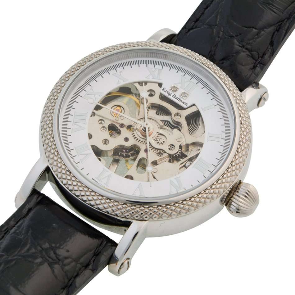 Retail: R14,999 Krug Baümen Men Prestige Automatic 2 Genuine Diamond S-Steel Black Leather Watch