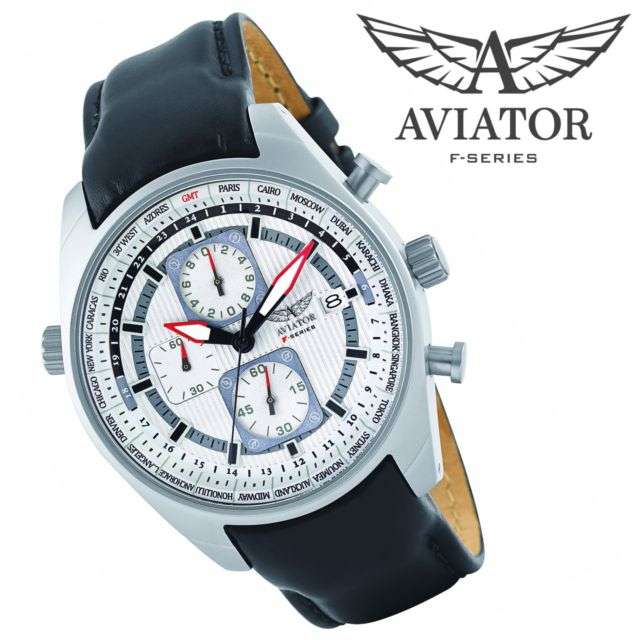 Aviator F-Series men's Black Leather with White Dial Pilot Chronograph