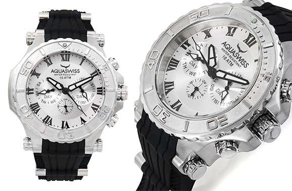 Retail: R13,397.00 Aquaswiss Men BOLT 5H Swiss Chrono Stainless Steel and Black Silicone Band Watch