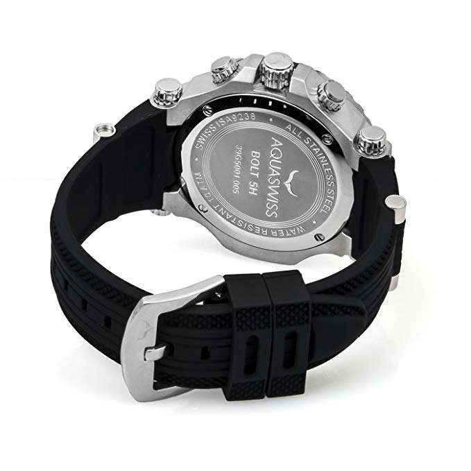 Retail: R13,397.00 Aquaswiss Men BOLT 5H Swiss Chrono Stainless Steel and Black Silicone Band Watch