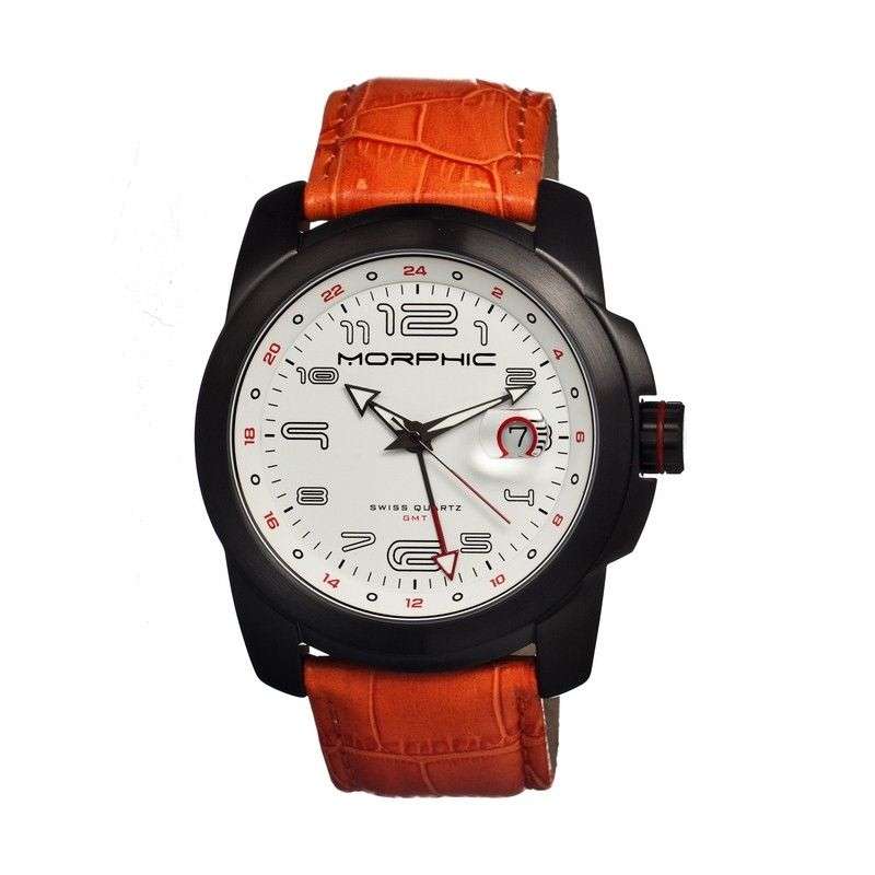 LATE ENTRY RETAILS @ R10,059.00 Morphic M14 Series Men's Orange Leather Silver Watch w/ Day Date