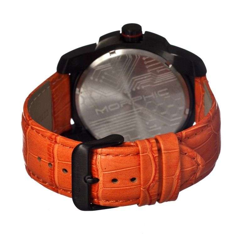 LATE ENTRY RETAILS @ R10,059.00 Morphic M14 Series Men's Orange Leather Silver Watch w/ Day Date