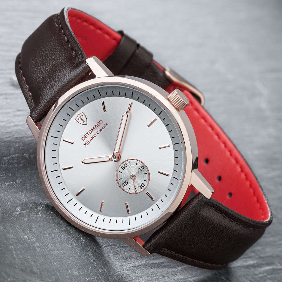 DETOMASO Milano Mens Watch Classic Chronograph Rose Gold  Brown Leather watch