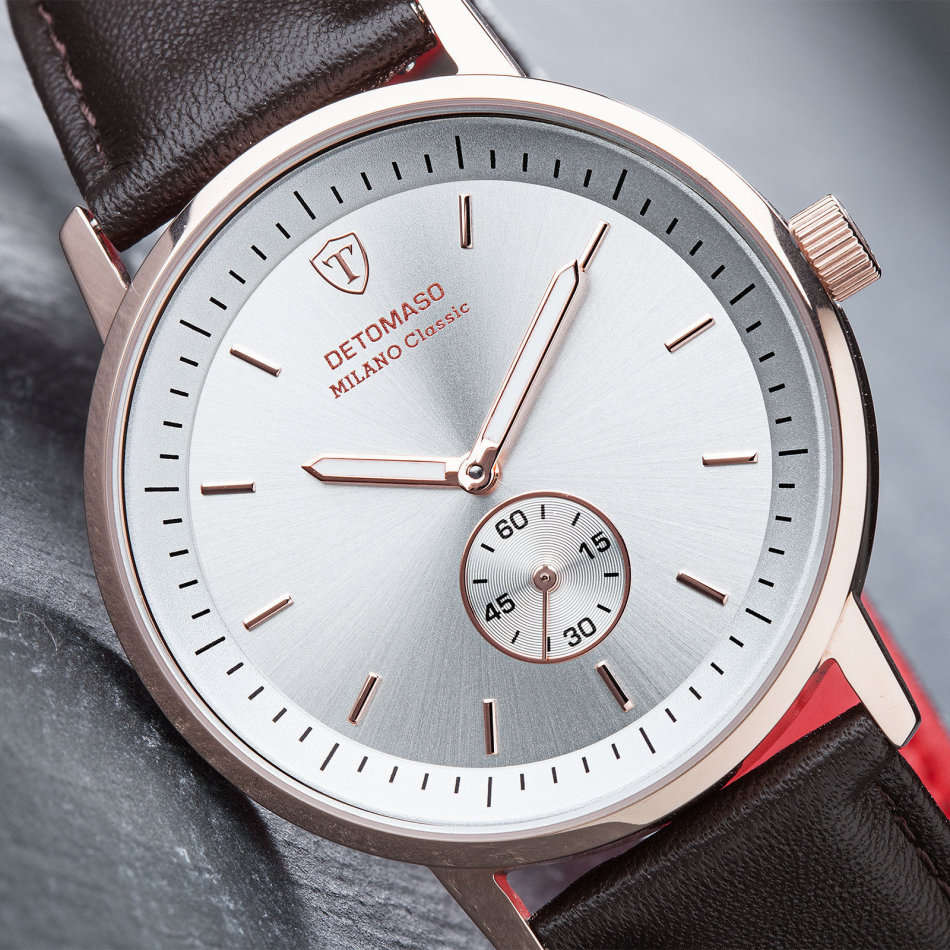 DETOMASO Milano Mens Watch Classic Chronograph Rose Gold  Brown Leather watch