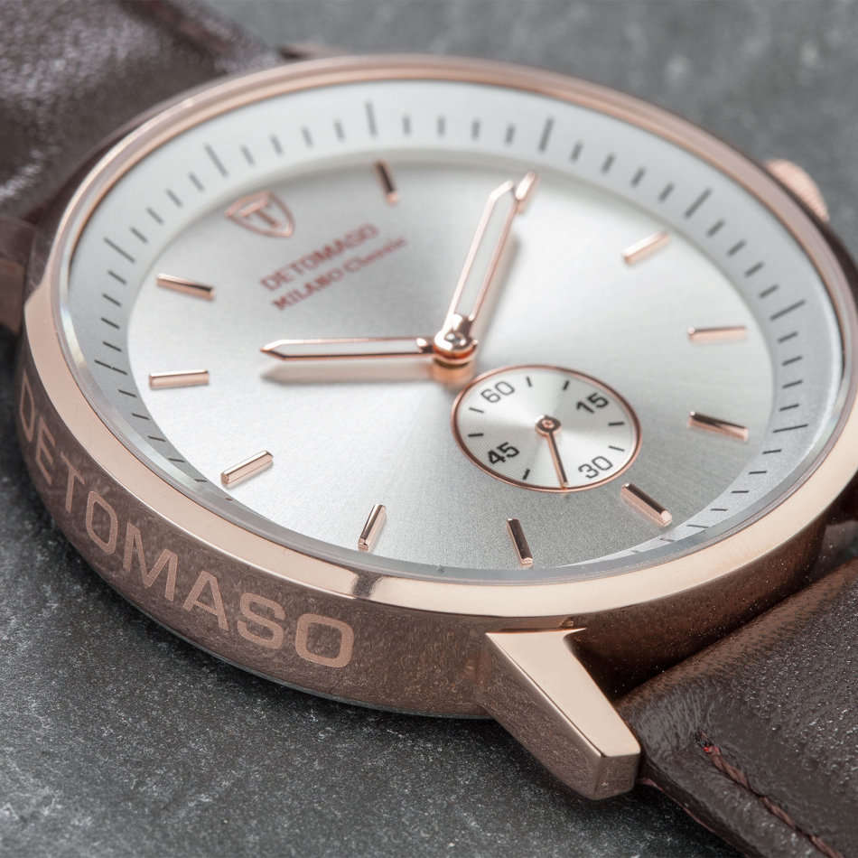 DETOMASO Milano Mens Watch Classic Chronograph Rose Gold  Brown Leather watch
