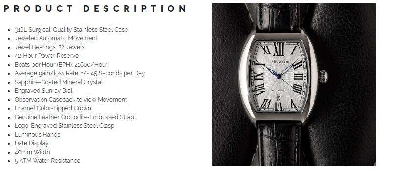 Retails @ R 15,994.38 HERITOR  Men's Automatic Redmond Collection Watch (Sold Out)