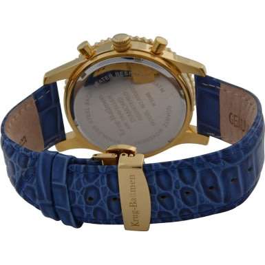 RRP: R15,111.62 Krug Baümen Air Traveller  8 Genuine Diamond 18K Gold Dial Blue Strap Watch