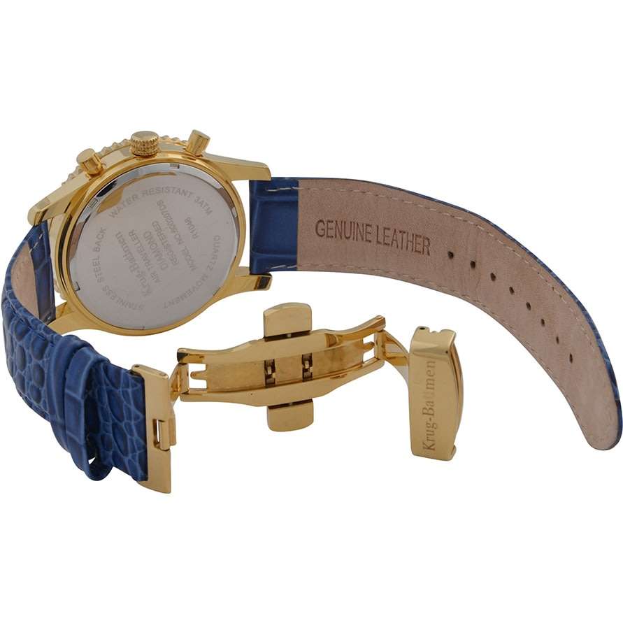 RRP: R15,111.62 Krug Baümen Air Traveller  8 Genuine Diamond 18K Gold Dial Blue Strap Watch