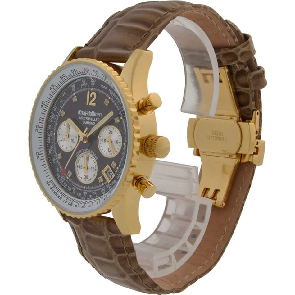 Retail R14,366.90 Krug Baümen Air Traveller 8 Genuine Diamond Brown 18K Gold Croco Strap Chronograph