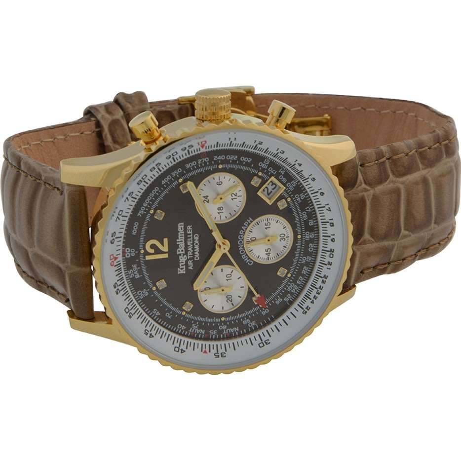 Retail R14,366.90 Krug Baümen Air Traveller 8 Genuine Diamond Brown 18K Gold Croco Strap Chronograph