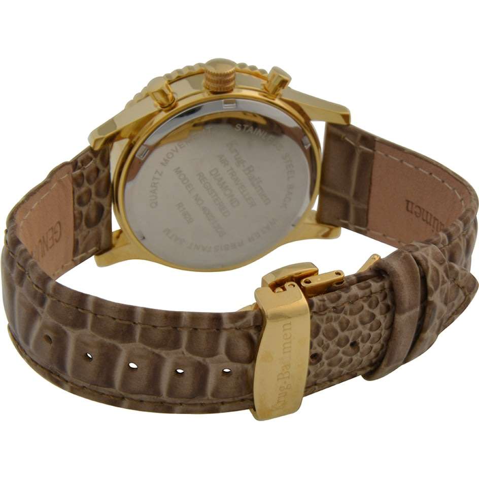 Retail R14,366.90 Krug Baümen Air Traveller 8 Genuine Diamond Brown 18K Gold Croco Strap Chronograph