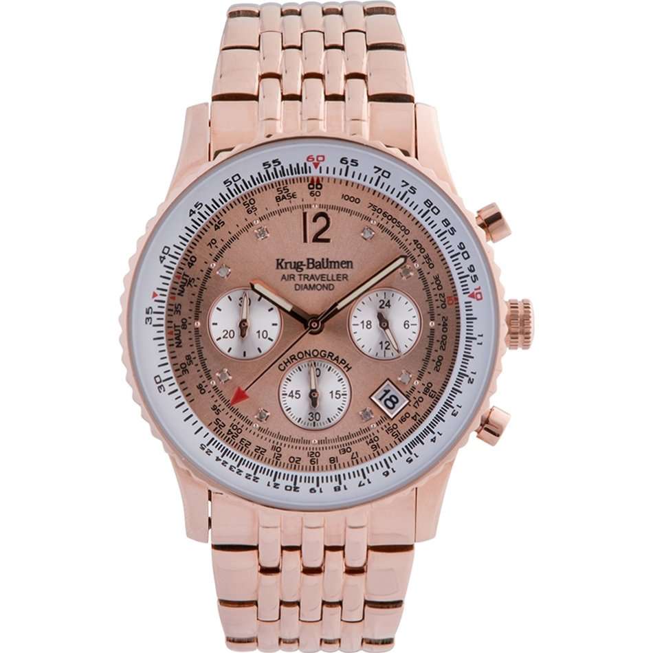 Retail: R14,655.63 Krug Baümen Air Traveller  8 Genuine Diamond Champagne Dial Rose Gold Strap Watch