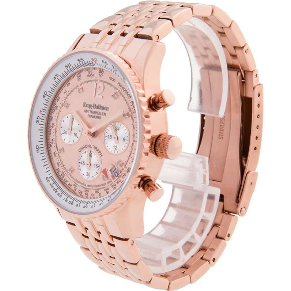 Retail: R14,655.63 Krug Baümen Air Traveller  8 Genuine Diamond Champagne Dial Rose Gold Strap Watch