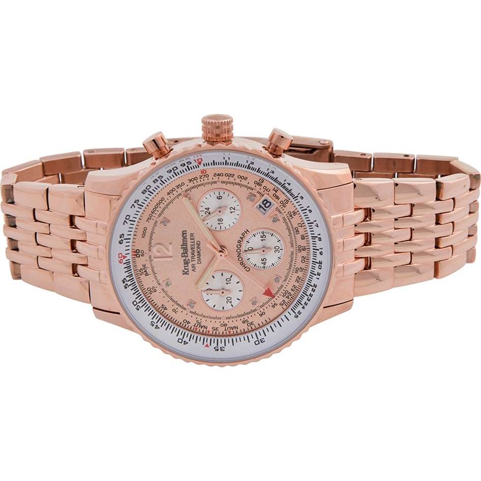 Retail: R14,655.63 Krug Baümen Air Traveller  8 Genuine Diamond Champagne Dial Rose Gold Strap Watch
