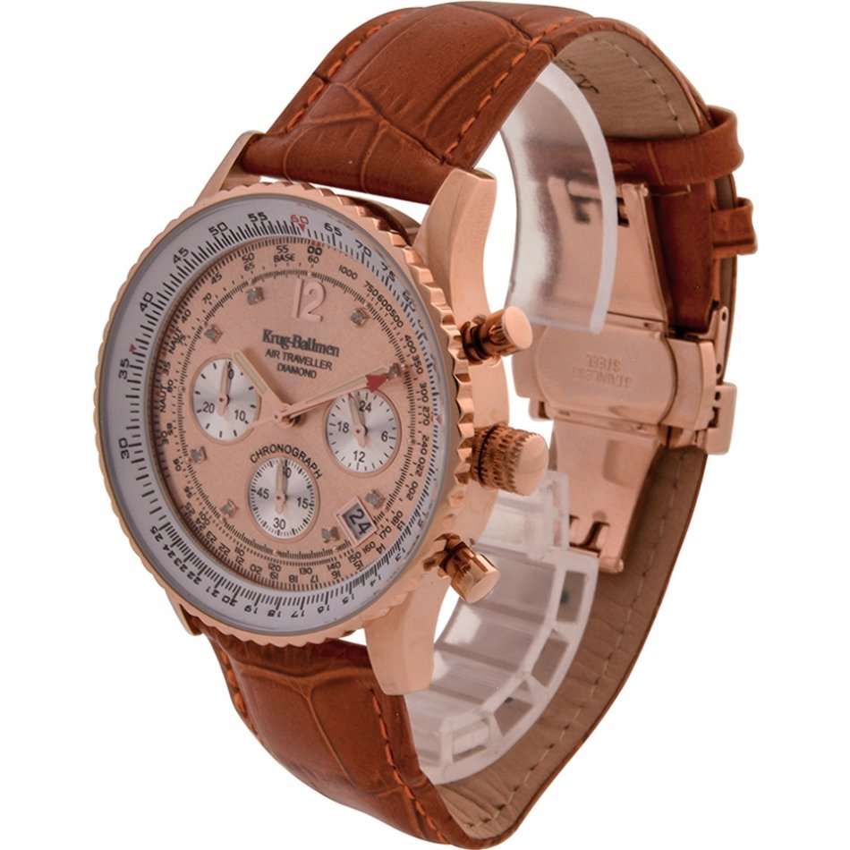 R14,298.98 Krug Baümen Air Traveller 8X Real Diamond Golden Dial Orange Croco Strap Chronograph