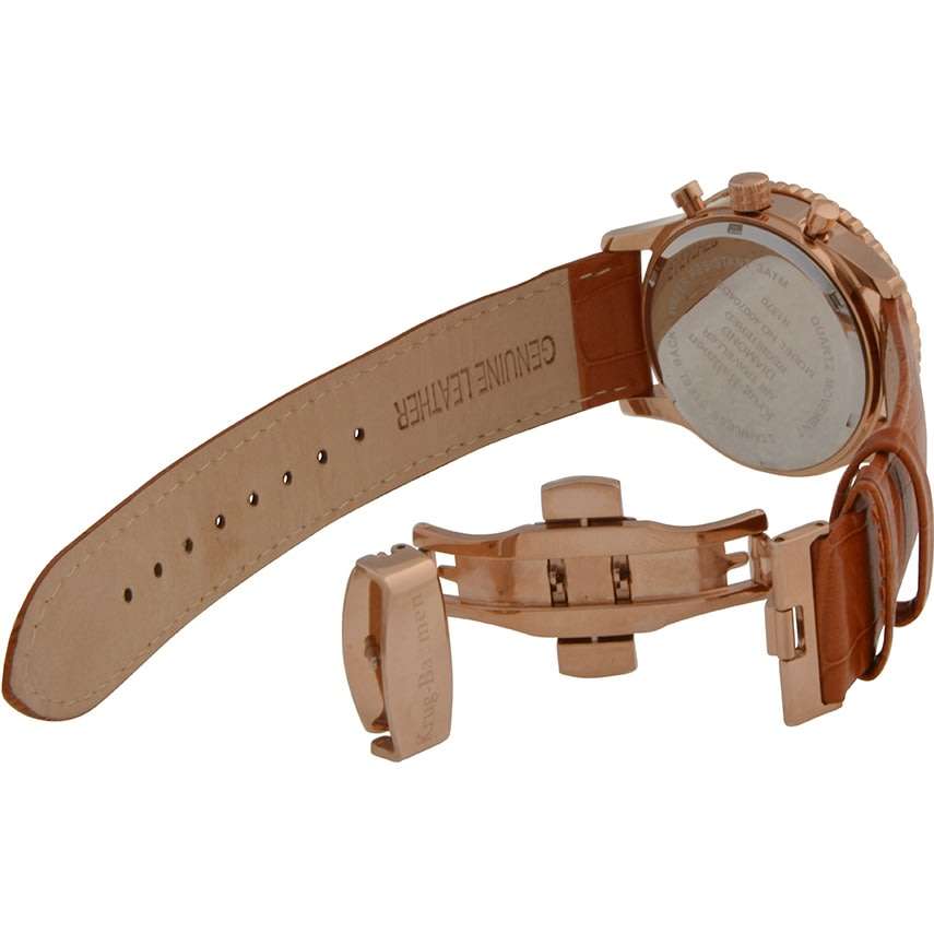 R14,298.98 Krug Baümen Air Traveller 8X Real Diamond Golden Dial Orange Croco Strap Chronograph