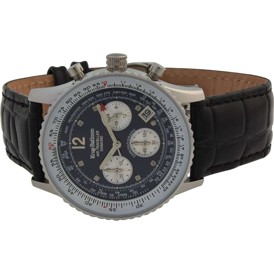 Retail: R13,853.60 Krug Baümen Air Traveller  8x Real Diamond Stainless Steel Dial Black Strap Watch