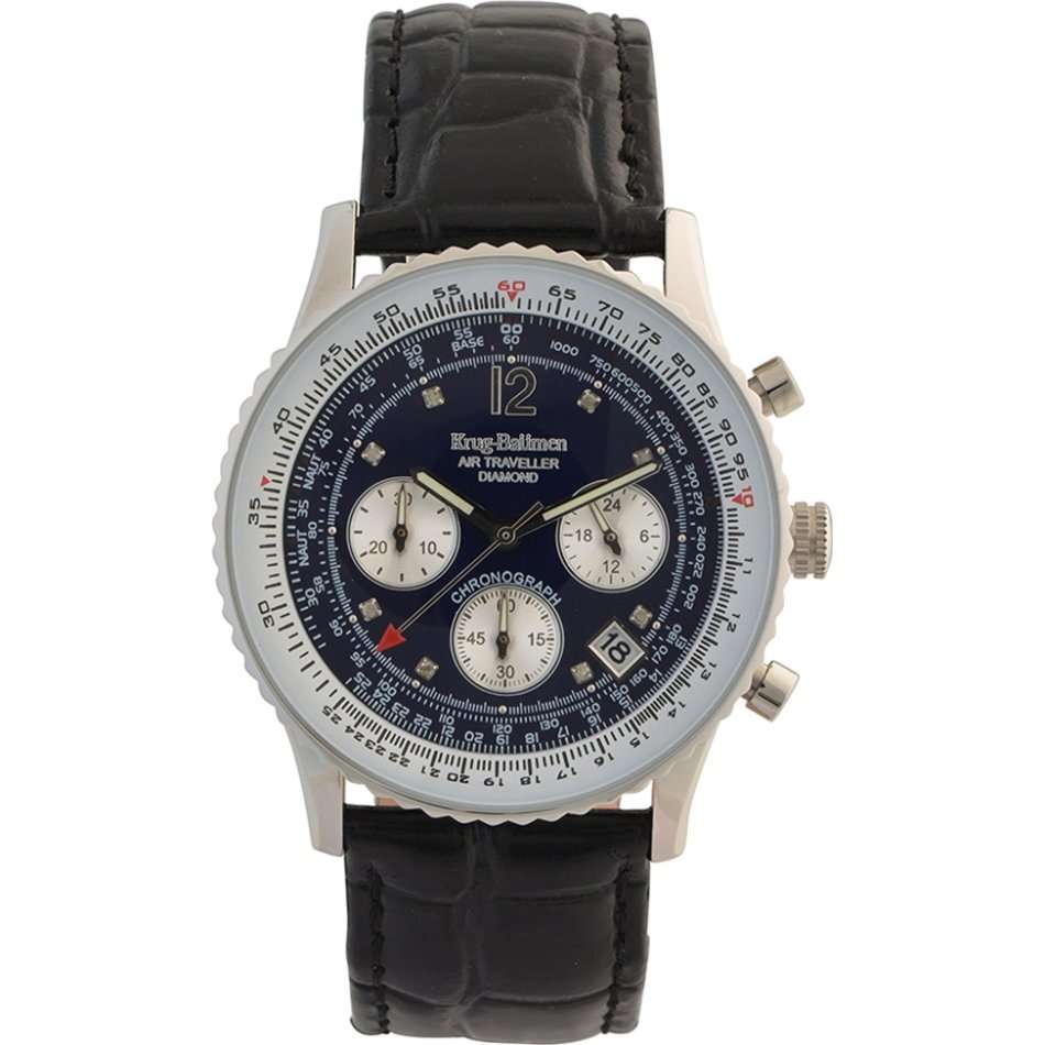 Retail: R13,853.60 Krug Baümen Air Traveller  8x Real Diamond Stainless Steel Dial Black Strap Watch