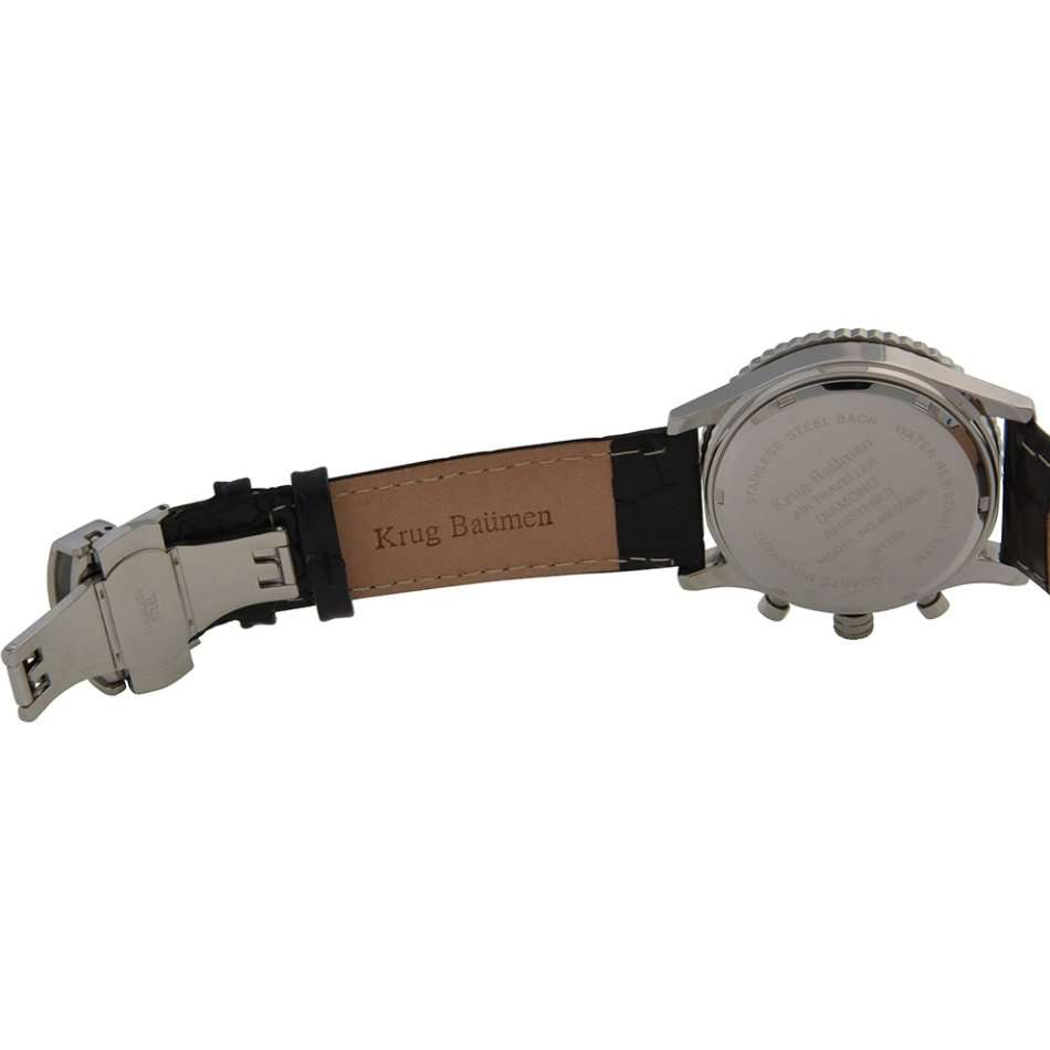 Retail: R13,853.60 Krug Baümen Air Traveller  8x Real Diamond Stainless Steel Dial Black Strap Watch