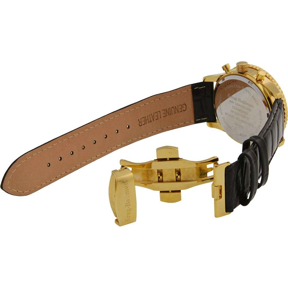 Retail: R14,864.37 Krug Baümen Air Traveller  8 Genuine Diamond 18K Gold Red Dial Black Strap Watch