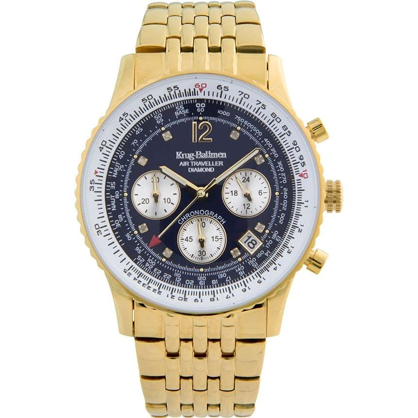 R1 AUCTION Retail: R15,247.97 Krug Baümen Air Traveller  8 REAL Diamond Black Dial 18K Gold Watch
