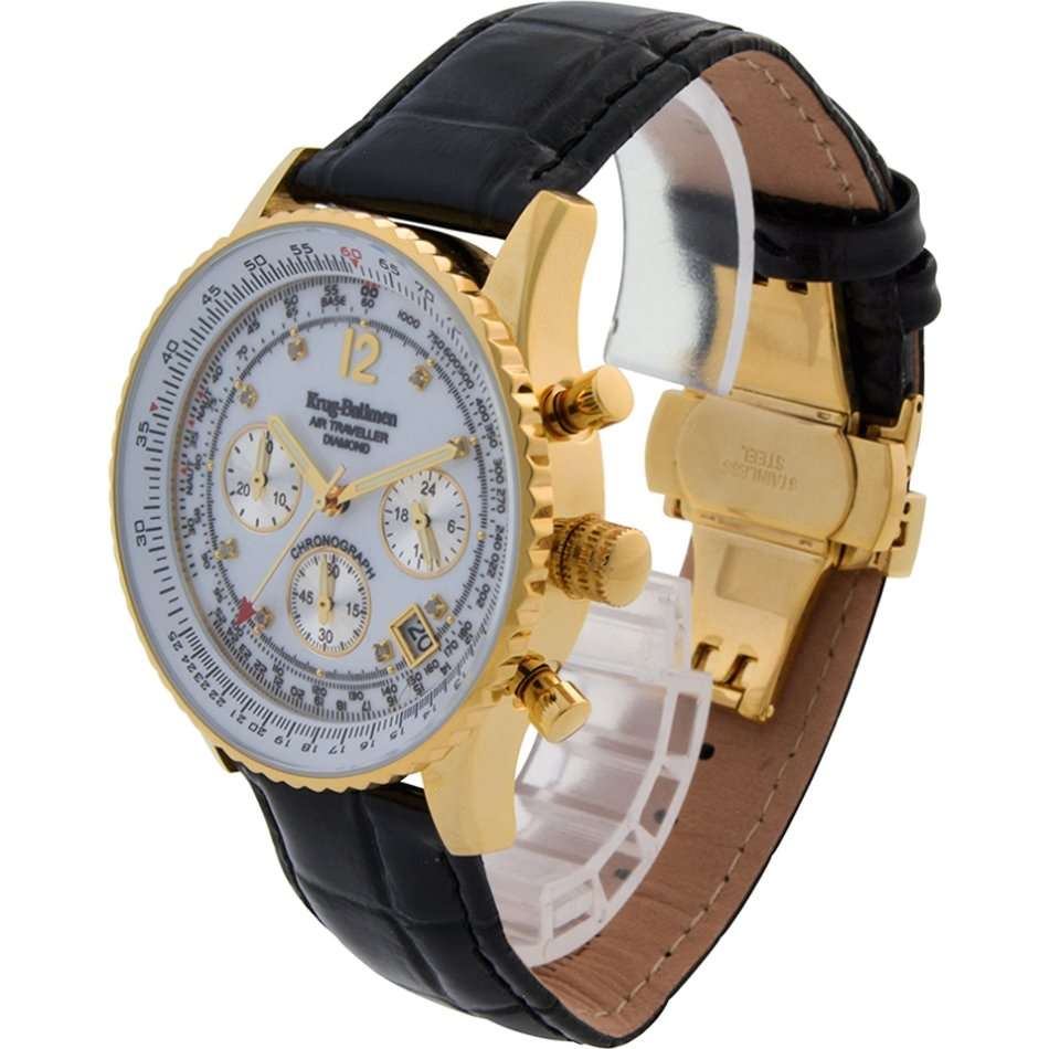 Opens @ R1 Retail: R14,366.90 Krug Baümen Air Traveller  8 Real Diamond 18K Gold Dial Black Watch