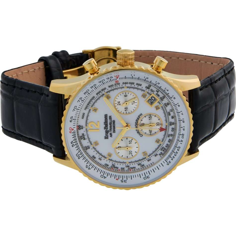 Opens @ R1 Retail: R14,366.90 Krug Baümen Air Traveller  8 Real Diamond 18K Gold Dial Black Watch