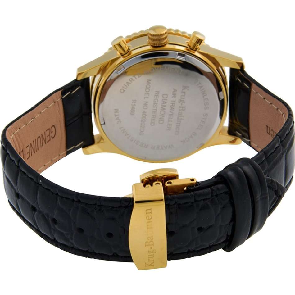 Opens @ R1 Retail: R14,366.90 Krug Baümen Air Traveller  8 Real Diamond 18K Gold Dial Black Watch