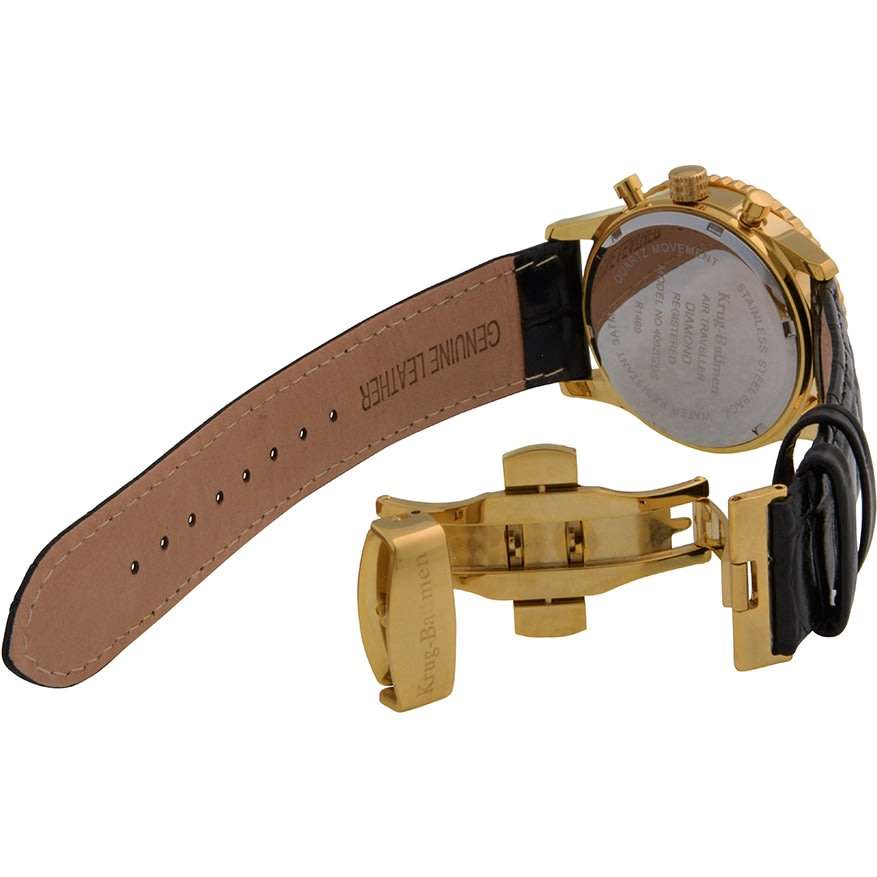 Opens @ R1 Retail: R14,366.90 Krug Baümen Air Traveller  8 Real Diamond 18K Gold Dial Black Watch