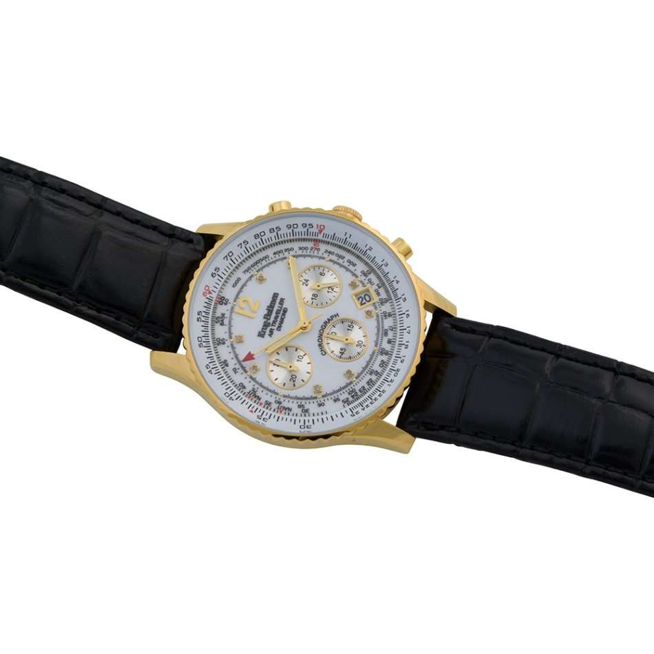 Opens @ R1 Retail: R14,366.90 Krug Baümen Air Traveller  8 Real Diamond 18K Gold Dial Black Watch