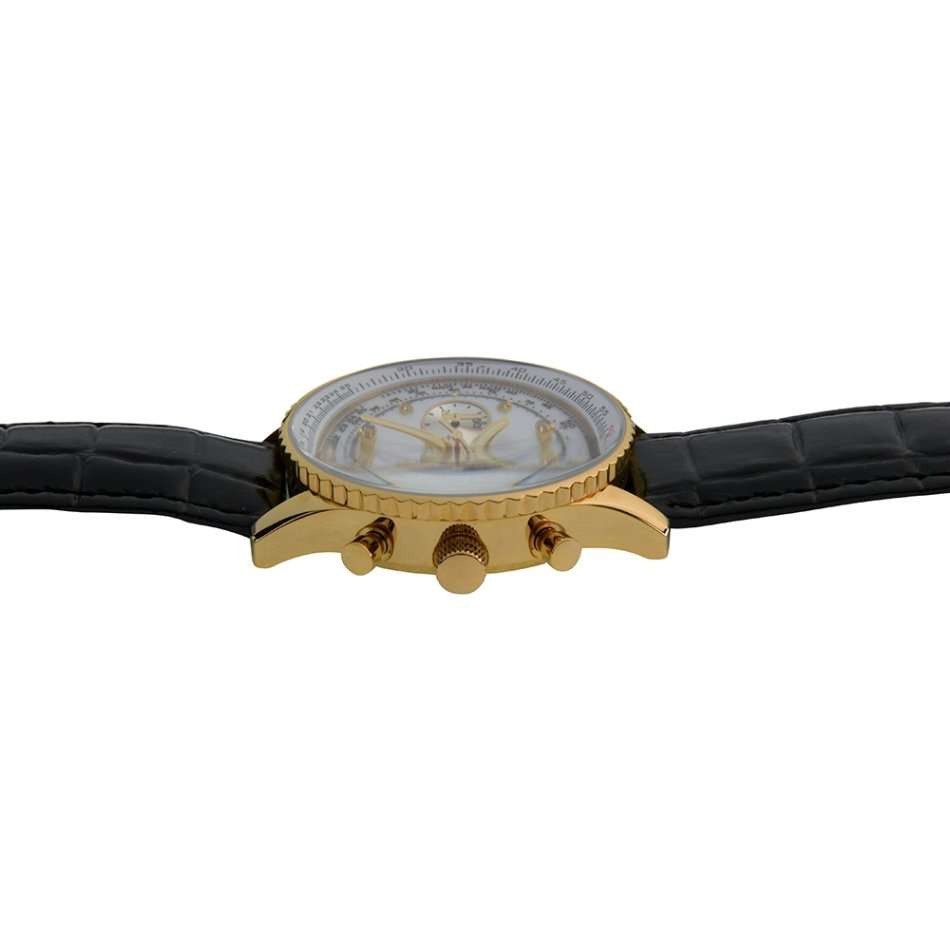 Opens @ R1 Retail: R14,366.90 Krug Baümen Air Traveller  8 Real Diamond 18K Gold Dial Black Watch