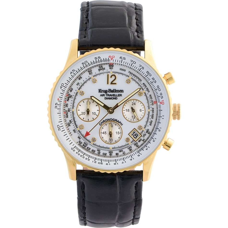 Opens @ R1 Retail: R14,366.90 Krug Baümen Air Traveller  8 Real Diamond 18K Gold Dial Black Watch