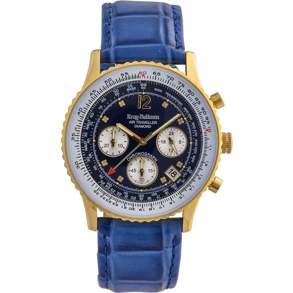 Retail: R14,366.90 Krug Baümen Air Traveller  8 Real Diamond 18K IGP Gold Dial Blue Watch