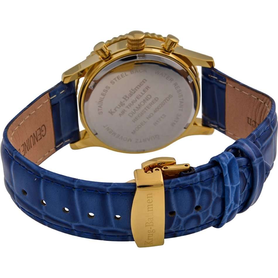 Retail: R14,366.90 Krug Baümen Air Traveller  8 Real Diamond 18K IGP Gold Dial Blue Watch
