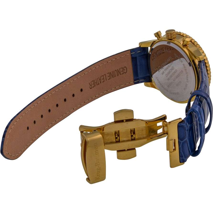 Retail: R14,366.90 Krug Baümen Air Traveller  8 Real Diamond 18K IGP Gold Dial Blue Watch