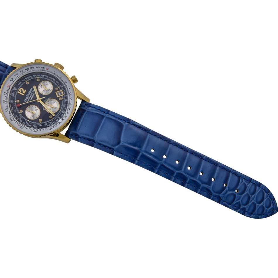 Retail: R14,366.90 Krug Baümen Air Traveller  8 Real Diamond 18K IGP Gold Dial Blue Watch