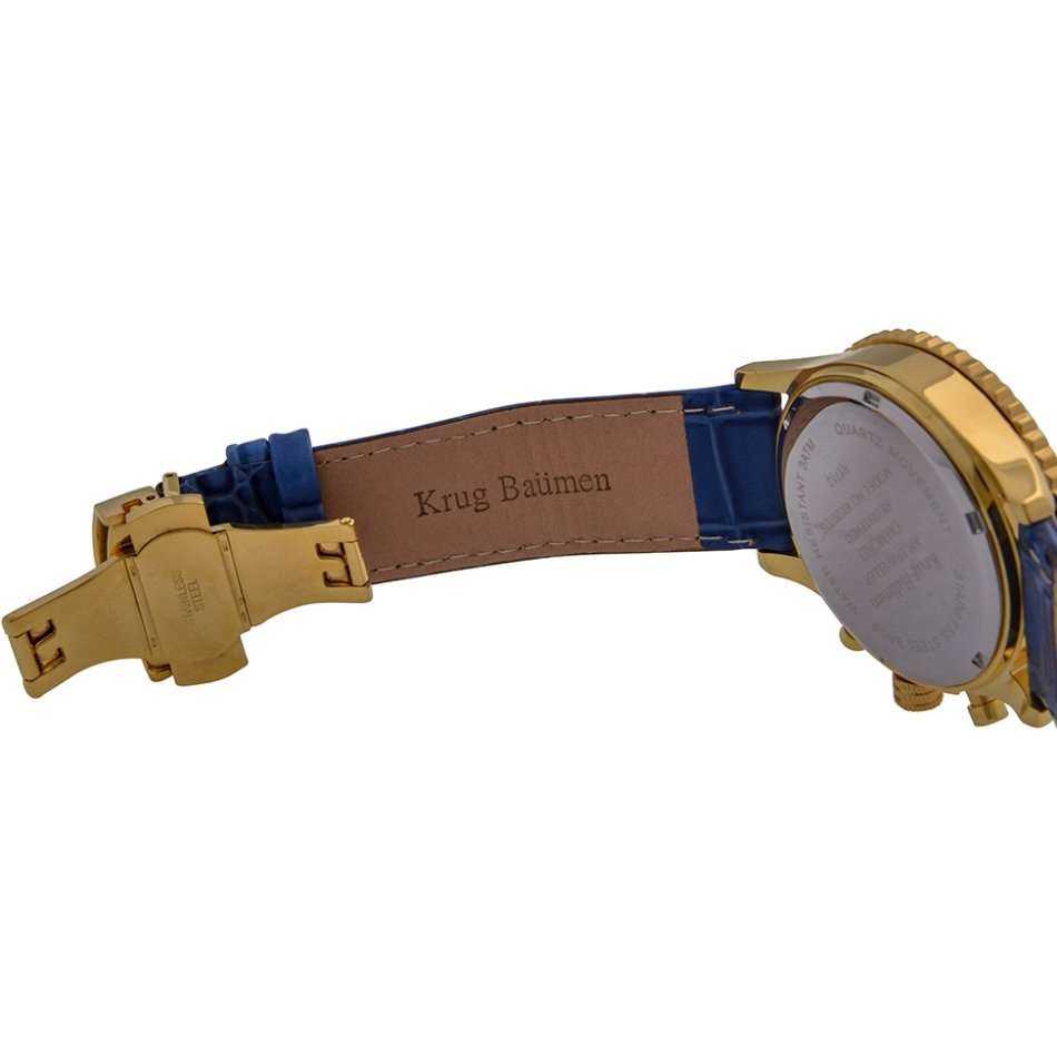 Retail: R14,366.90 Krug Baümen Air Traveller  8 Real Diamond 18K IGP Gold Dial Blue Watch
