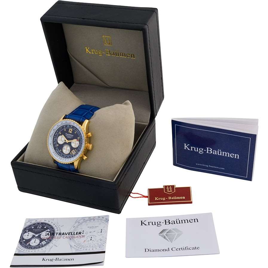 Retail: R14,366.90 Krug Baümen Air Traveller  8 Real Diamond 18K IGP Gold Dial Blue Watch