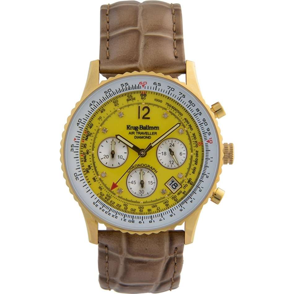 R1 Auction Retail R14,366.90 Krug Baümen Air Traveller 8 Genuine Brown 18K Gold Strap Chronograph