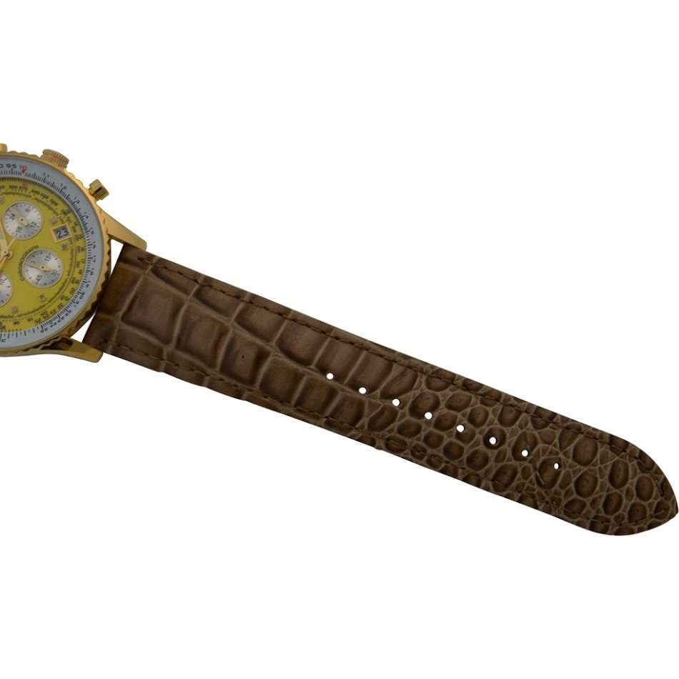 R1 Auction Retail R14,366.90 Krug Baümen Air Traveller 8 Genuine Brown 18K Gold Strap Chronograph