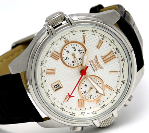 Opens @ R1 Aviator F Series Multi Function Dual Time ROSE Gold Features Black Leather Watch. 10 ATM