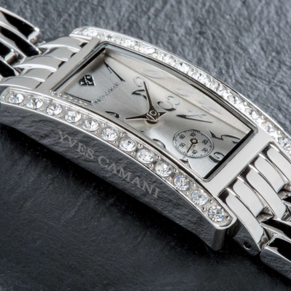 Yves Camani Amance Womens  Stainless Steel 26 Zirconia Crystals Watch