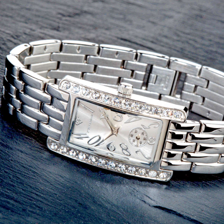 Yves Camani Amance Womens  Stainless Steel 26 Zirconia Crystals Watch