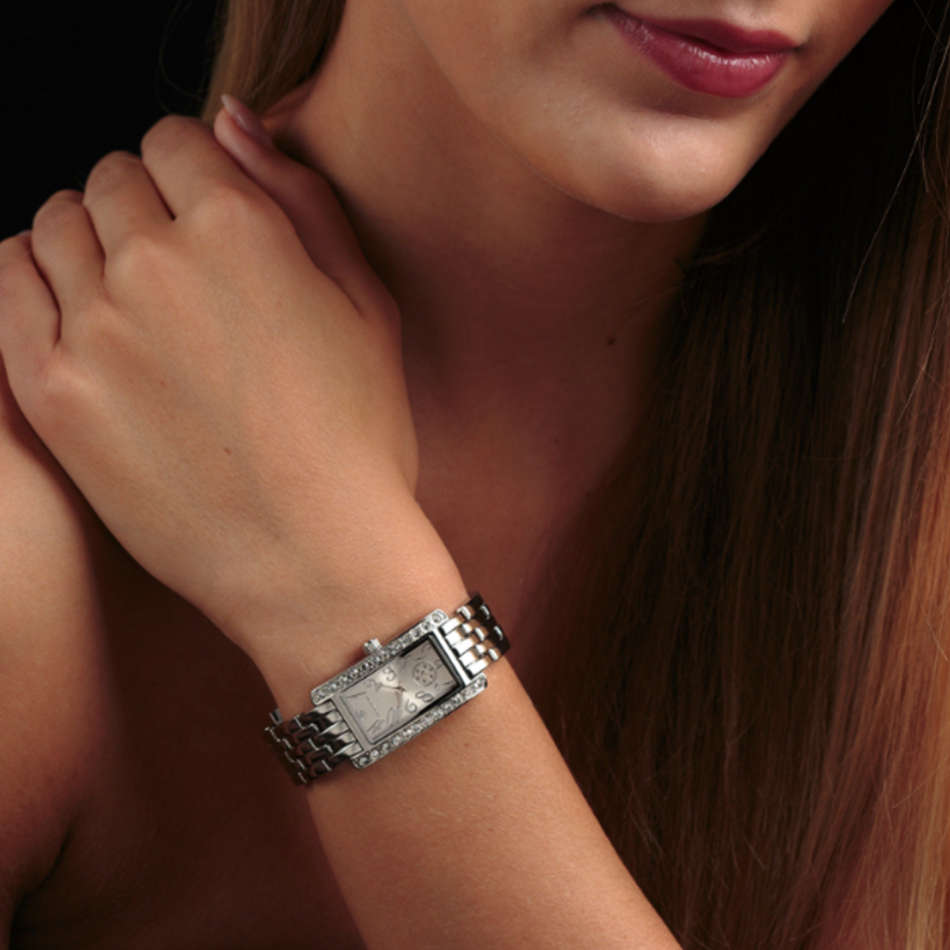 Yves Camani Amance Womens  Stainless Steel 26 Zirconia Crystals Watch