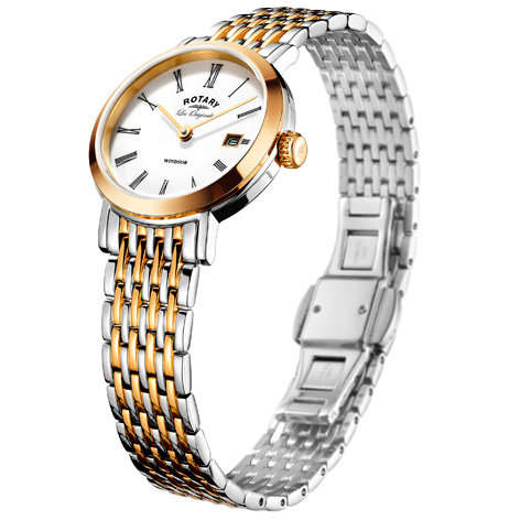 Rotary Womans Windsor Two Tone Silver Rose Gold Swiss Watch