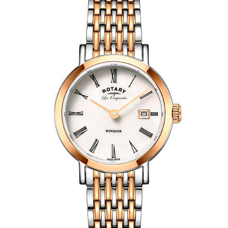 Rotary Womans Windsor Two Tone Silver Rose Gold Swiss Watch