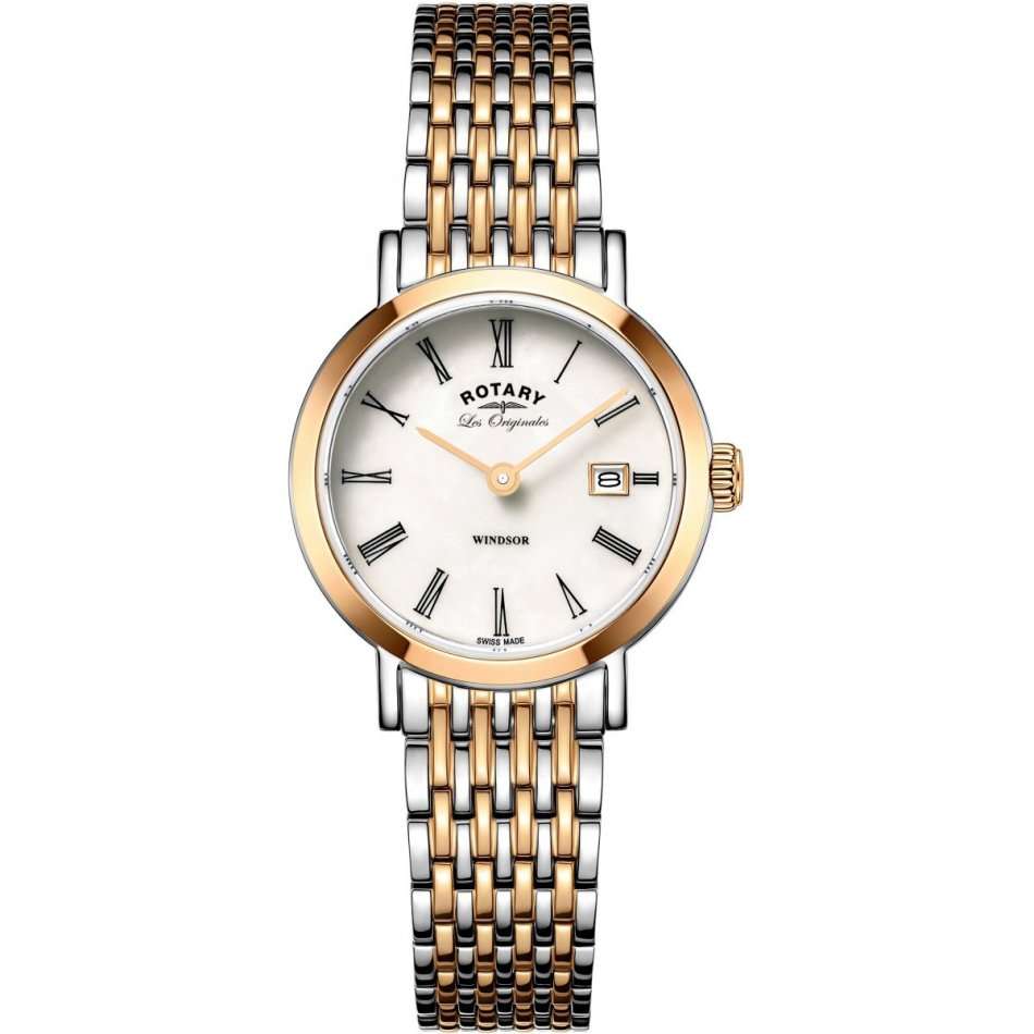 Rotary Womans Windsor Two Tone Silver Rose Gold Swiss Watch