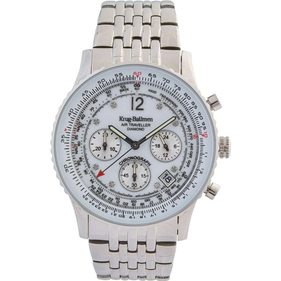 Retail: R15,247.97 Krug Baümen Air Traveller  8 REAL Diamond White Dial Stainless Steel Watch